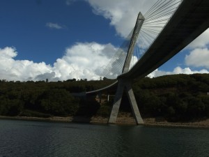 The Terenez Cable-stayed bridge over River Aulne, near Brest, FR